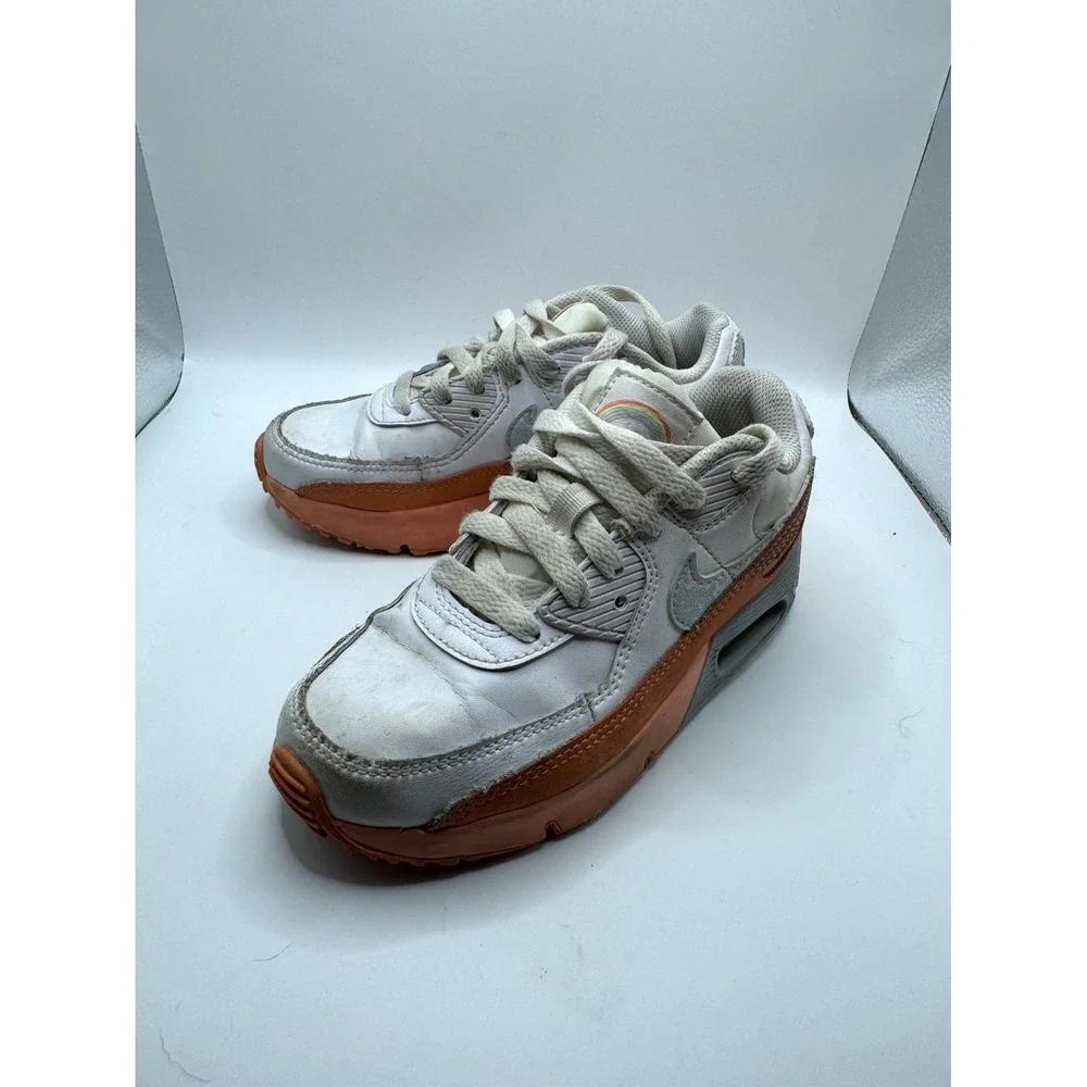 Nike Air Max 90‎ LTR SE DM0957-100 Kids 1 Sneaker White Orange Leather Shoes